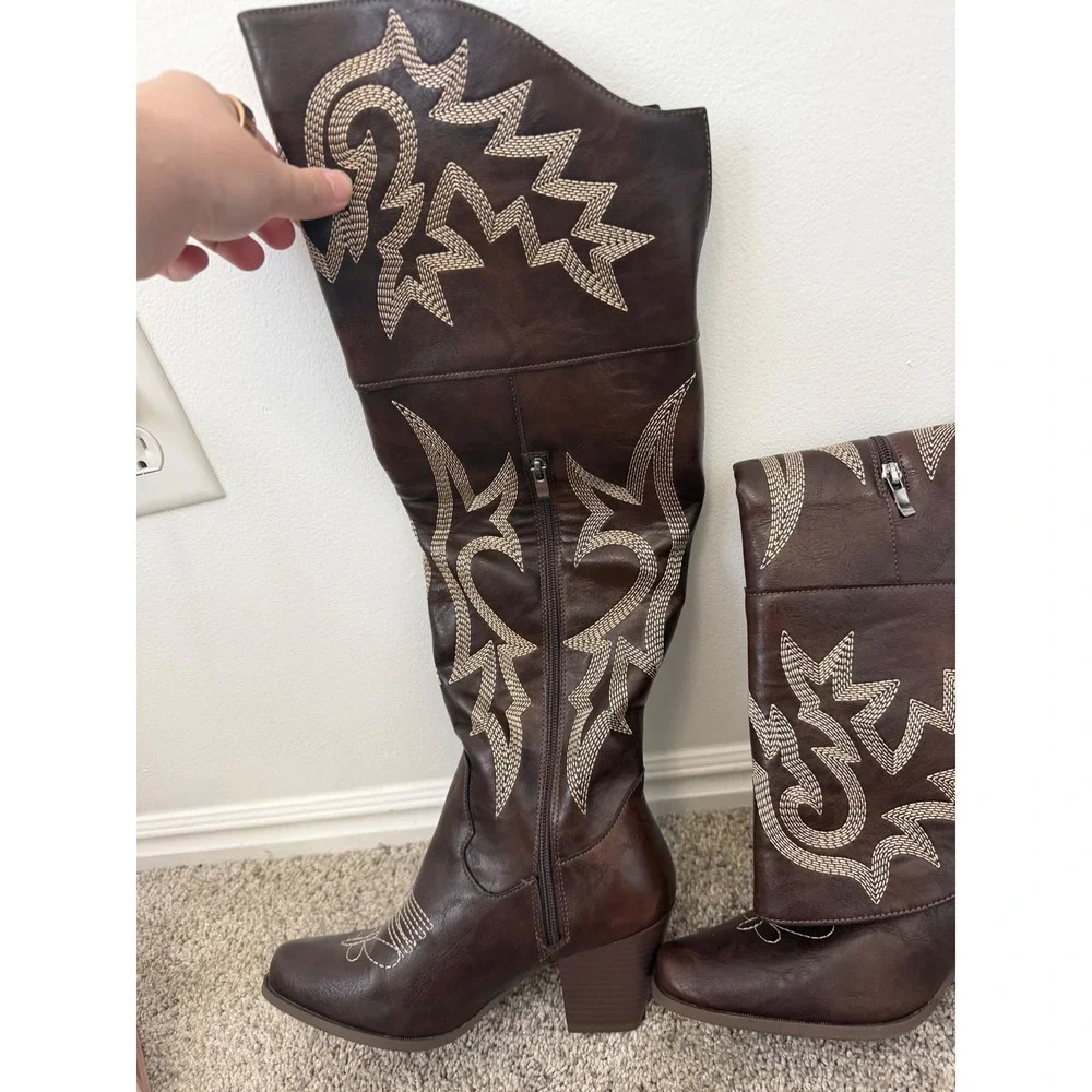 AOSPHIRAYLIAN Women's Knee-High Western Cowgirl Boots – Size 36 – NEW